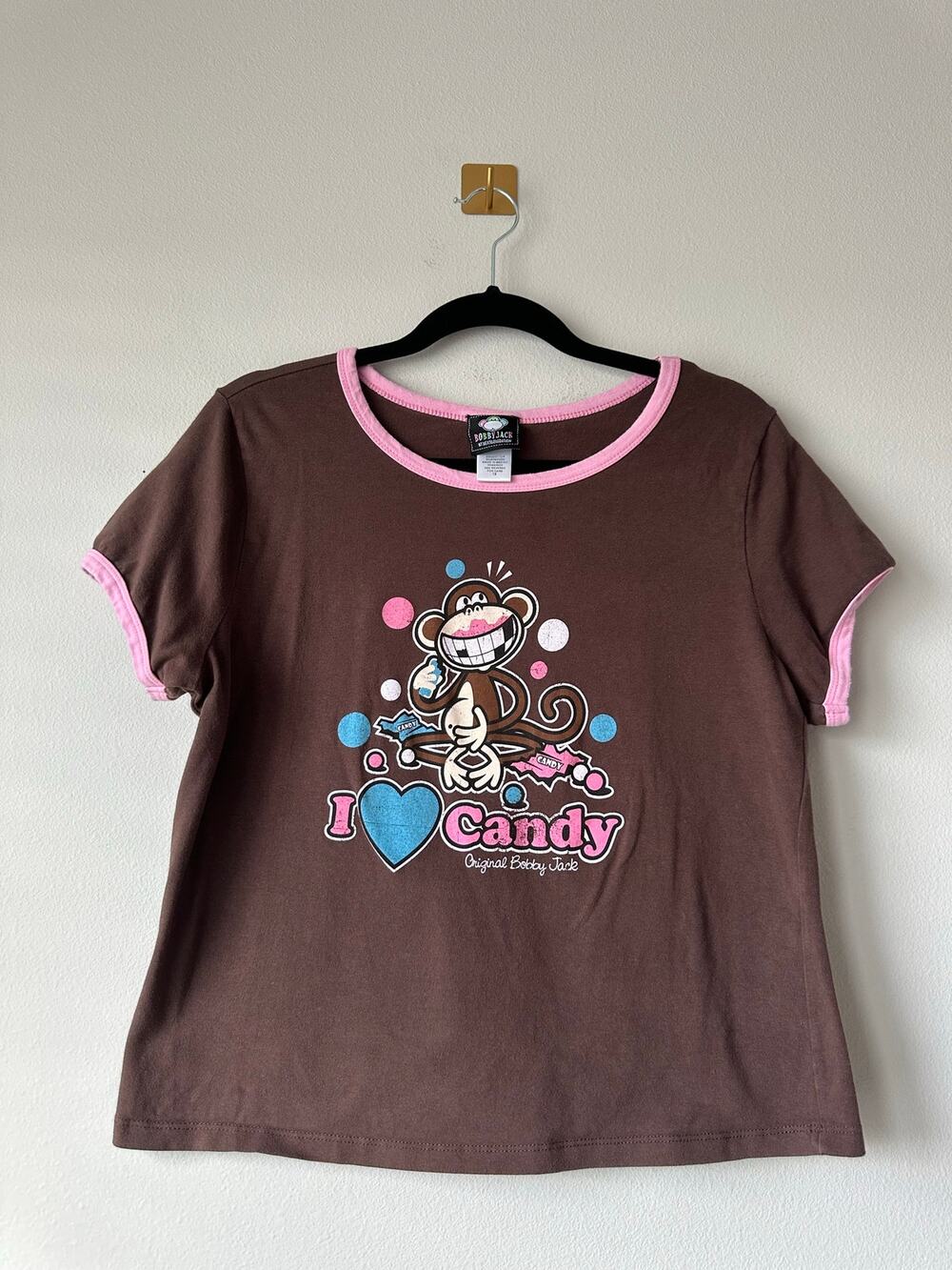 Vintage Y2K Bobby Jack Baby Tee Ringer Tee Top Brown Pink Graphic Tee Size 1X